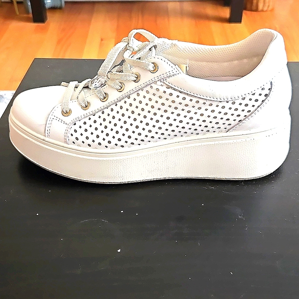 White Leather Perforated Women's Platform Sneakers